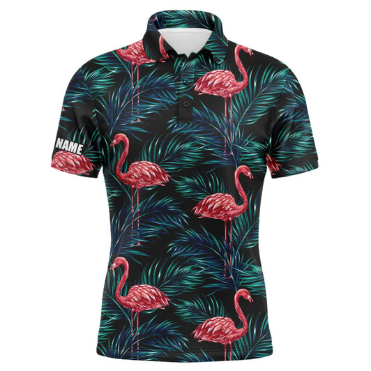 FUNSTUFFPRINT Mens golf polo shirts flamingo golf shirt tropical palm leaves pattern custom team golf  Polo Shirt Size S-5XL