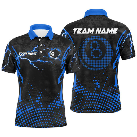 FUNSTUFFPRINT Personalized Blue 8 Ball Point 3D Billiard Men Polo Shirts Best Custom Billiards Apparel Clothing  Polo Shirt Size S-5XL
