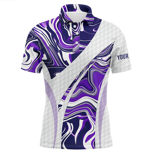 FUNSTUFFPRINT Mens golf polo shirts purple camo custom white golf ball skin mens golf tops, gifts for the golfer   Polo Shirt Size S-5XL