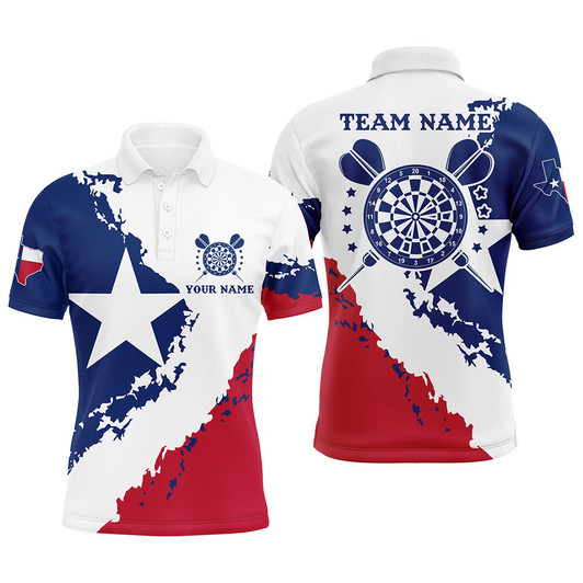 FUNSTUFFPRINT  Grunge Texas Flag Darts Polo & Quarter-Zip Shirts For Men Custom Patriotic Darts  Polo Shirt Size S-5XL