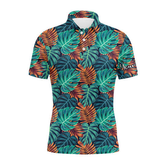 FUNSTUFFPRINT Men golf polo upf shirts monstera and palm leaves nature tropical pattern custom team golf  Polo Shirt Size S-5XL