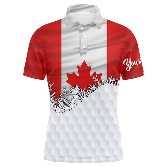 FUNSTUFFPRINT Mens golf polo shirts custom Canadian Flag white golf ball skin pattern patriotic golf attire for mens   Polo Shirt Size S-5XL