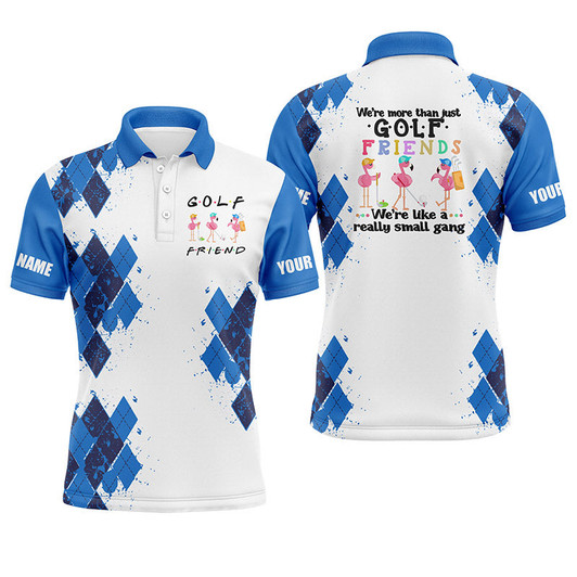 FUNSTUFFPRINT Men golf polo shirts we're more than just golf friends flamingo custom name funny golf  Polo Shirt Size S-5XL
