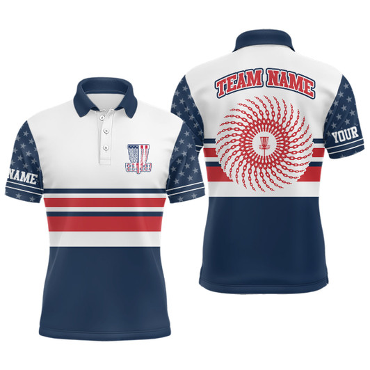 FUNSTUFFPRINT Disc Golf American Flag Mens Polo Shirt Personalized Patriotic Disc Golf  Polo Shirt Size S-5XL