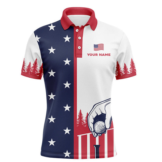 FUNSTUFFPRINT Mens American Flag Polo Shirts Custom Name Patriotic Shirt Funny Golf Shirts For Men  Polo Shirt Size S-5XL