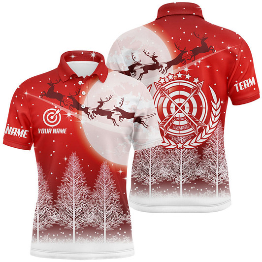 FUNSTUFFPRINT Funny Christmas Pine Trees Archery Polo Shirts For Men Custom Cute Christmas Shirts For Archers  Polo Shirt Size S-5XL