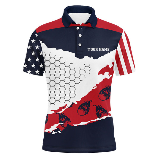FUNSTUFFPRINT Personalized American Flag Mens Golf Polo Shirts Golf Flame  Polo Shirt Size S-5XL