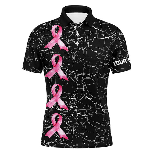 FUNSTUFFPRINT Breast Cancer Awareness mens golf shirts custom black camo pink ribbon Mens  Polo Shirt Size S-5XL