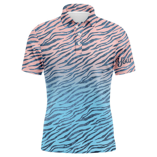 FUNSTUFFPRINT  Pink blue tiger pattern Mens golf polo shirts custom golf clothes for men, gifts for the golfer  Polo Shirt Size S-5XL