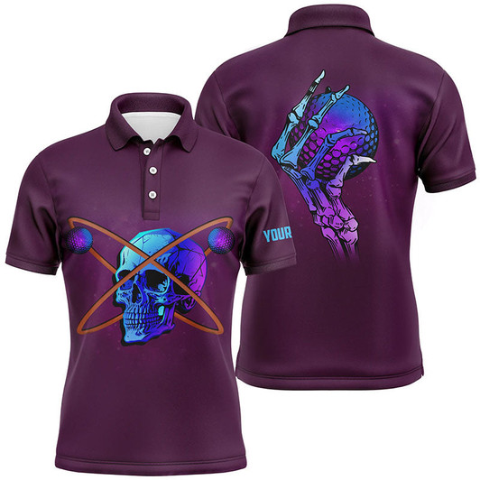 FUNSTUFFPRINT Artistic Skull Golf Mens Polo Shirt, Custom Rainbow Skull Golf Shirts For Men, Halloween Golf Gifts  Polo Shirt Size S-5XL