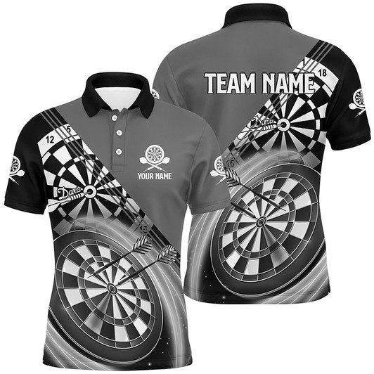 FUNSTUFFPRINT Black Grey Mens Darts Polo Shirt With Name Customized Darts Shirts For Men Dart   Polo Shirt Size S-5XL