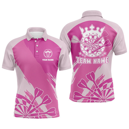 FUNSTUFFPRINT  Personalized Pink Mens Darts Polo Shirt Custom Pink Cool Dart   Polo Shirt Size S-5XL