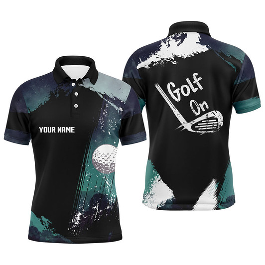 FUNSTUFFPRINT  Watercolor Mens Golf Polo Shirts Dark Green Custom   Polo Shirt Size S-5XL