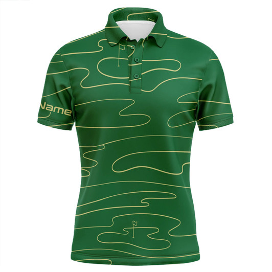 FUNSTUFFPRINT  Mens golf polo shirts custom name mens green Golf Course pattern tournament golf  Polo Shirt Size S-5XL