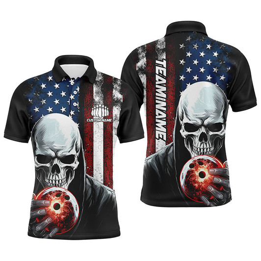 FUNSTUFFPRINT Personalized Skull Men'S Bowling Team Jersey Bowling Shirt American   Polo Shirt Size S-5XL