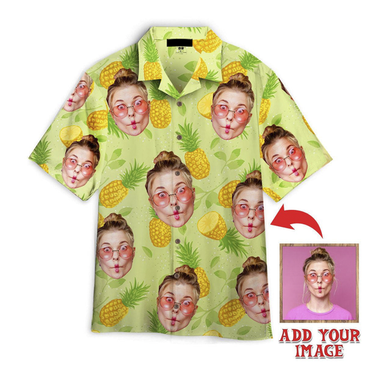 Custom Funny Custom Face Summer Pineapples Custom Hawaiian Shirt, Personalized Hawaiian Shirts, Custom Photo Hawaiian Shirt