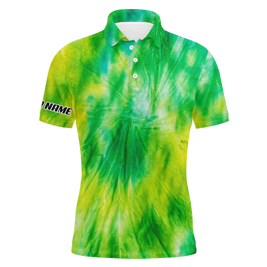 FUNSTUFFPRINT   Mens golf polo shirts yellow green tie dye pattern custom pattern golf shirt for men, golf tops mens Polo Shirt Size S-5XL
