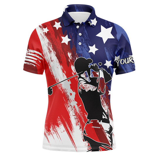 FUNSTUFFPRINT Red, white, and blue American flag men golf polo shirts custom patriotic golf   Polo Shirt Size S-5XL