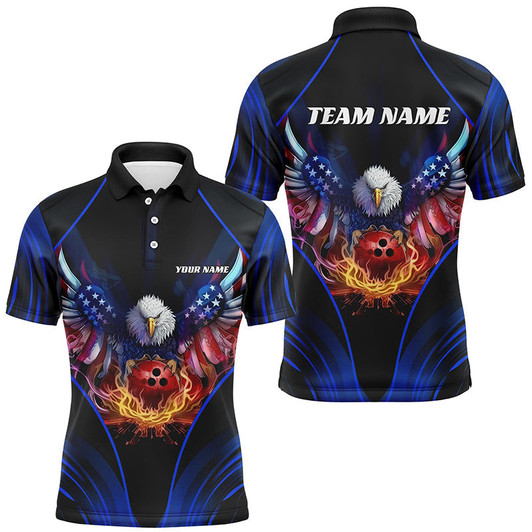 FUNSTUFFPRINT  Custom Eagle Bowling Shirt Patriotic Polo Bowling Jersey For Men US Bowling  Polo Shirt Size S-5XL