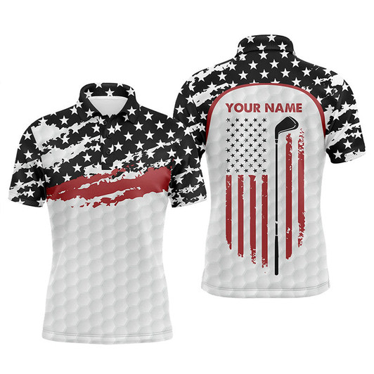 FUNSTUFFPRINT  Mens golf polo shirt custom golf club American flag patriotic white golf   Polo Shirt Size S-5XL