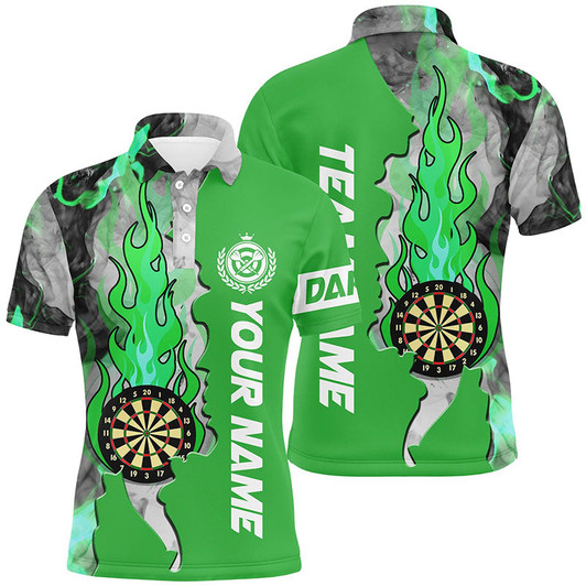 FUNSTUFFPRINT  Personalized Green Darts Board Fire Flame Smoke Men Darts  Polo Shirt Size S-5XL