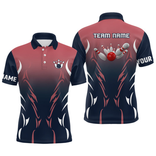 FUNSTUFFPRINT  Mens polo bowling shirts Custom navy and red retro bowling team  Polo Shirt Size S-5XL