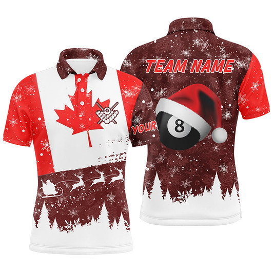 FUNSTUFFPRINT  Funny Christmas Canadian Flag Custom Billiard Men Polo Shirts, Canada Flag Pool Shirts For Patriot  Polo Shirt Size S-5XL