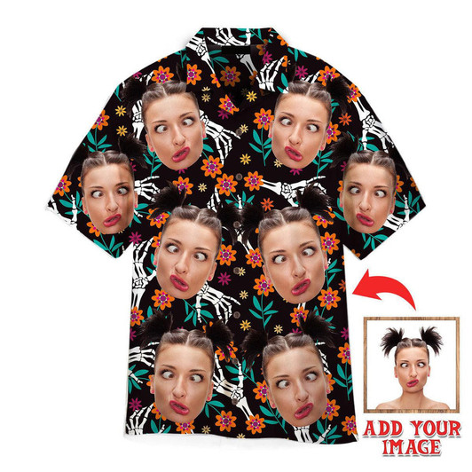 Custom Funny Custom Face Your Photo On Mexican Flower Style Custom Hawaiian Shirt, Personalized Hawaiian Shirts, Custom Photo Hawaiian Shirt