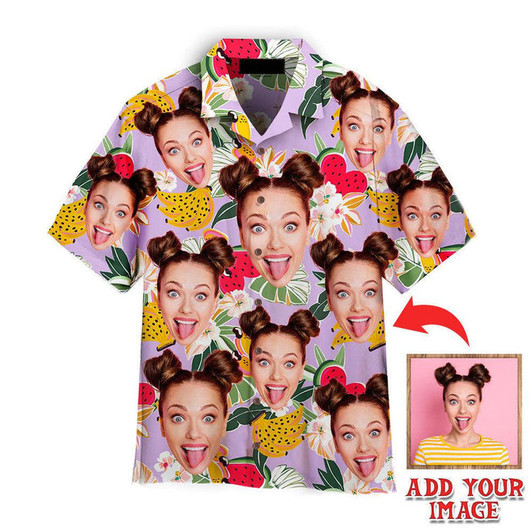 Custom Funny Custom Face Tropical Flower Fruits Custom Hawaiian Shirt, Personalized Hawaiian Shirts, Custom Photo Hawaiian Shirt