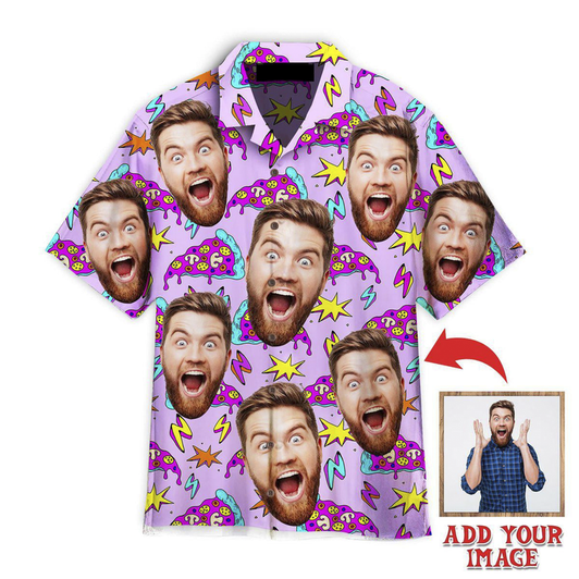 Custom Funny Custom Face Pizza Slices Strikes Custom Hawaiian Shirt, Personalized Hawaiian Shirts, Custom Photo Hawaiian Shirt