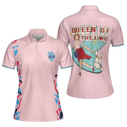 Queen Of The Lanes Bowling Short Sleeve Women Polo Shirt, Pink Ladies Bowling Shirt, Tenpin Bowling Shirt - Best Bowling Gift For Women