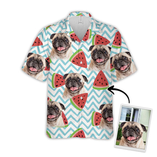 Watermelon Pattern Short-Sleeve Hawaiian Shirt, Upload Photo Dog Aloha Shirt, Idea Gift for Dog Lovers