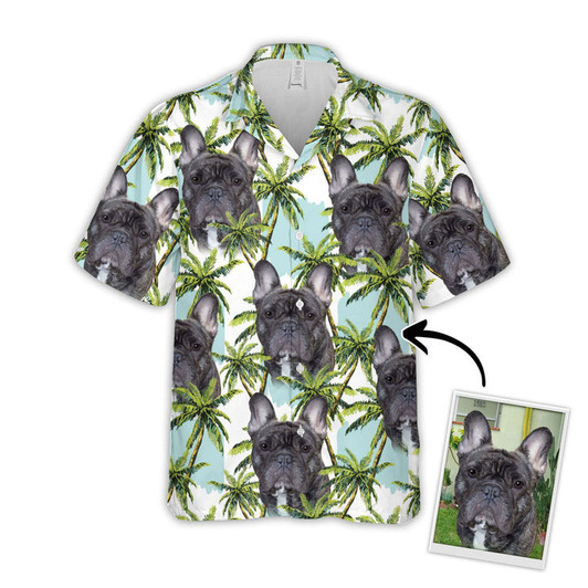 Custom Floral Summer With Palm Trees Pattern Short-Sleeve Hawaiian Shirt, Custom Photo Dog Shirt for Men Women