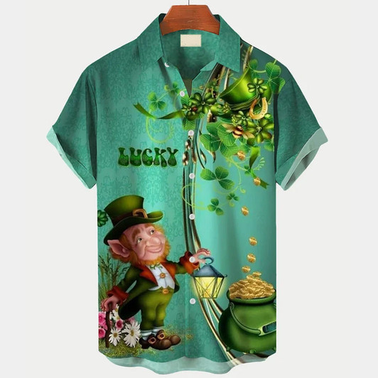 Irish Lucky St. Patrick's Day Irish Print Men's Hawaiian Shirt, Hawaiian shirt for men and women
