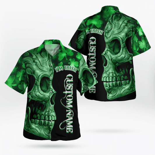 Irish St. Patrick Day hawaiian shirt, Green Shamrocks Reflecting Light On Black Background 3D Hawaii Shirt - Gift For Irish