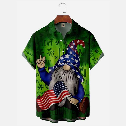 St Patrick's Day Shamrock Gnome Short Sleeve hawwaiian Shirt