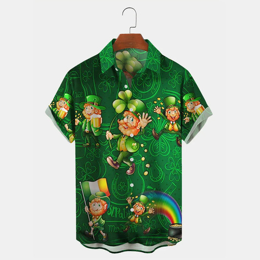 St. Patrick's Day Clover Print Holiday Shirt, St. Patrick's Day hawaii shirt for men and women