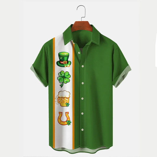 Holiday St. Patrick's Men's Bowling Shirts Shamrock Art Hawaiian Shirts, Patrick's day gift