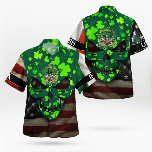 St. Patrick's Day Full Skull Art And Drinking Skull Irish Flag American Flag Hawaii Shirt - Gift For Irish