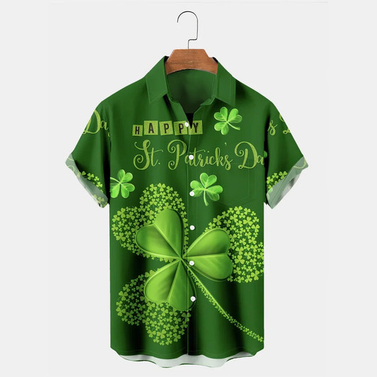 St Patrick’s Day Shamrock Short Sleeve Hawaiian Shirts, Hawaiian shirt for Men and women