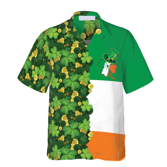 Gold Coins Shamrock Saint Patrick's Day Irish Ireland Flag Hawaiian Shirt