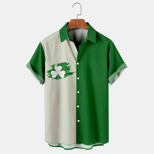 St. Patrick's Day Cat Casual Holiday Cotton Blend Men's Oversized Short Sleeve Shirt