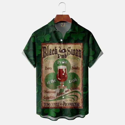 St. Patrick's Day Chest Pocket Short Sleeve Casual Shirt, St. Patrick's Day Shamrocks shirt