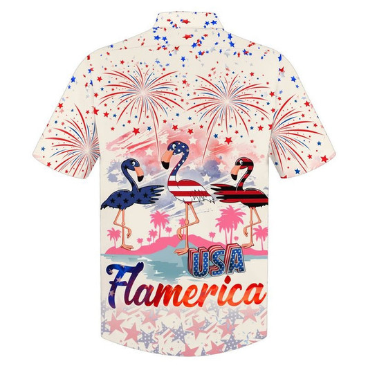 Usa Flamerica Hawaiian Shirt For 4Th Of Jul, Summer Flamingo Aloha Beach Shirt For Men And Womens