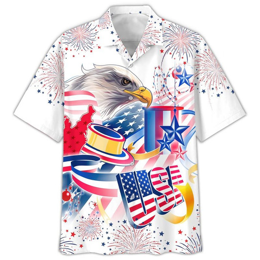 Cool Hawaiian Shirt With Usa Eagle Independence's Day Aloha Short Sleeve Hawaii Shirt For 4Th Of July