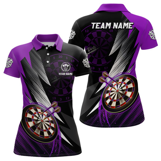 Custom Personalized Black Purple Womens Darts Polo Shirt Custom Darts Shirt For Women Team Jersey LDT1218