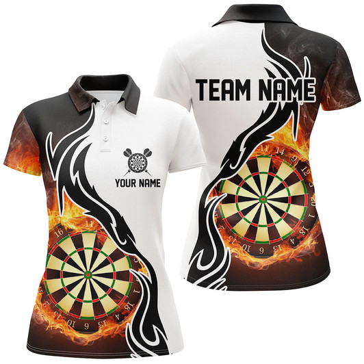 Custom Fire Flame Dartboard Womens Dart Polo Shirts Custom Darts Shirt For Women Dart Jerseys LDT1364