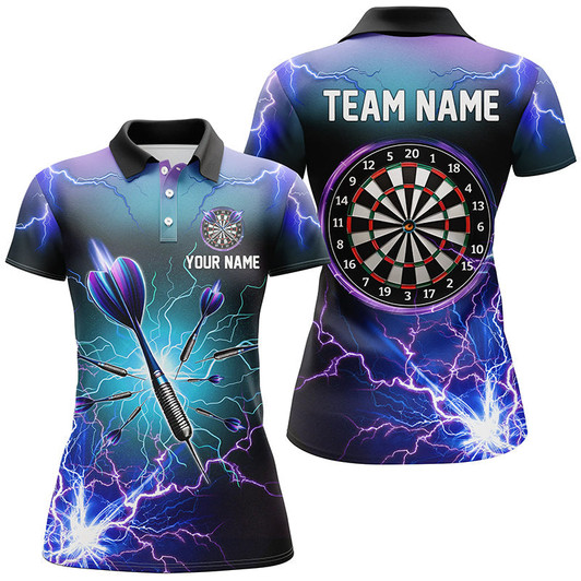 Custom Purple Thunder Lightning 3D Darts Polo Shirt Custom Dart Shirts For Women Dart Jerseys LDT1243