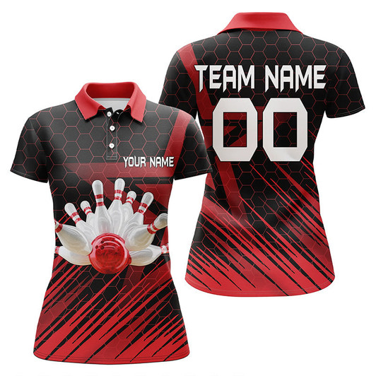 Custom Red Bowling Shirt For women Custom short sleeve polo Bowling Jersey 3D Bowling Team Shirt For women NQS5140