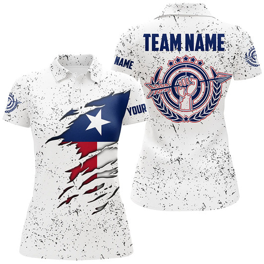 Custom Personalized Grunge Texas Archery Women Polo Shirts, Patriotic Texas Flag Shirts For Archers TDM0964